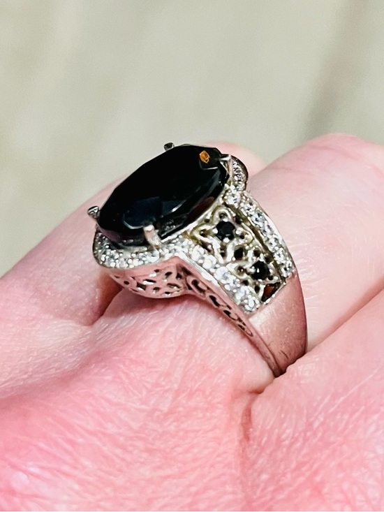 DP 925 Jewelry - Vintage Sterling Silver Black Onyx Cocktail Ring DP 925 Size 7.25
